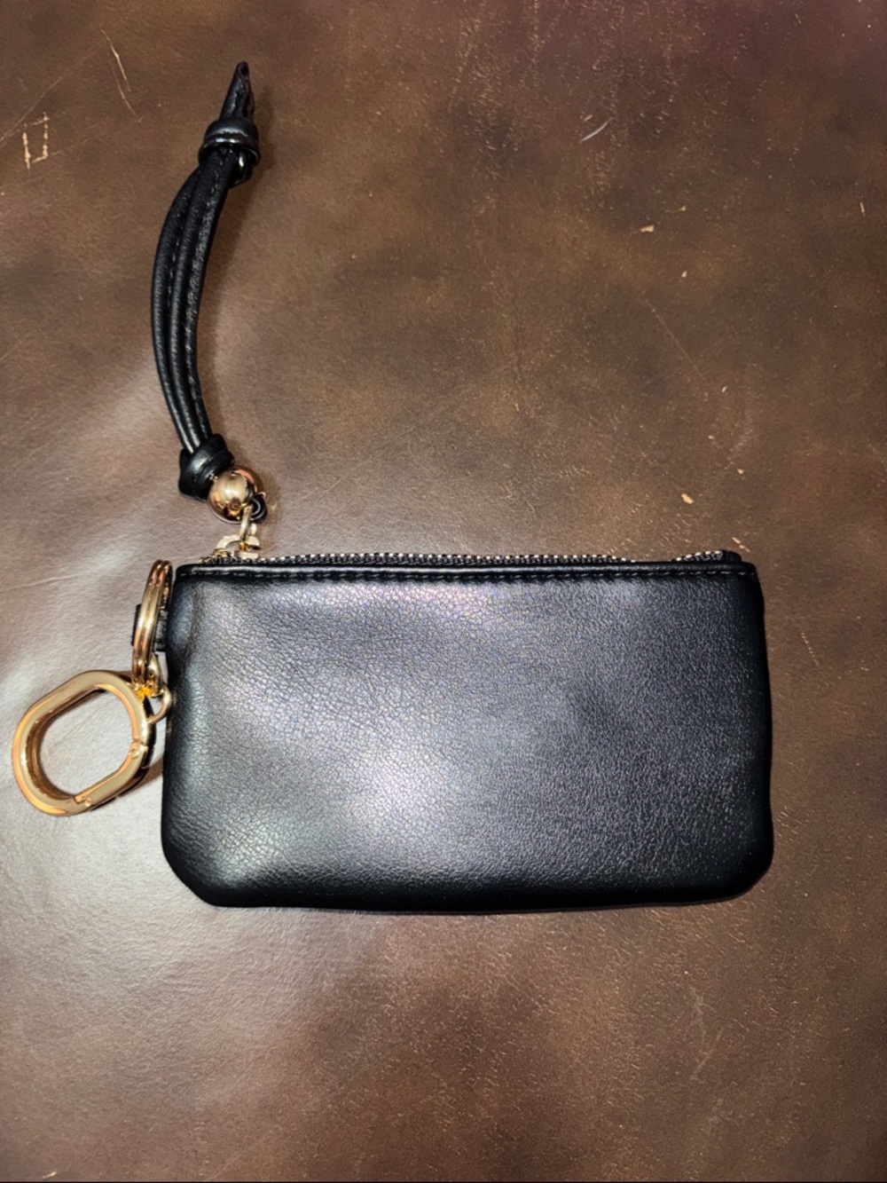 NWOT Victoria’s Secret Black Leather Wristlet Key Pouch with Gold Hardware